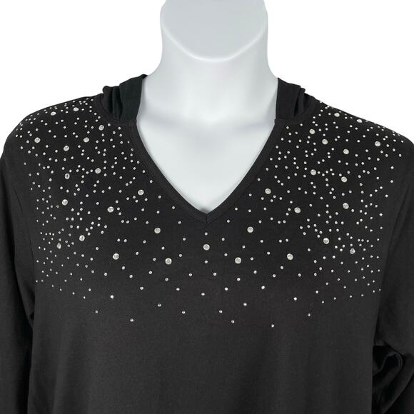 Quacker Factory Dress Womens 3X Black Rhinestone Hooded Cotton Cover Up - Picture 2 of 10